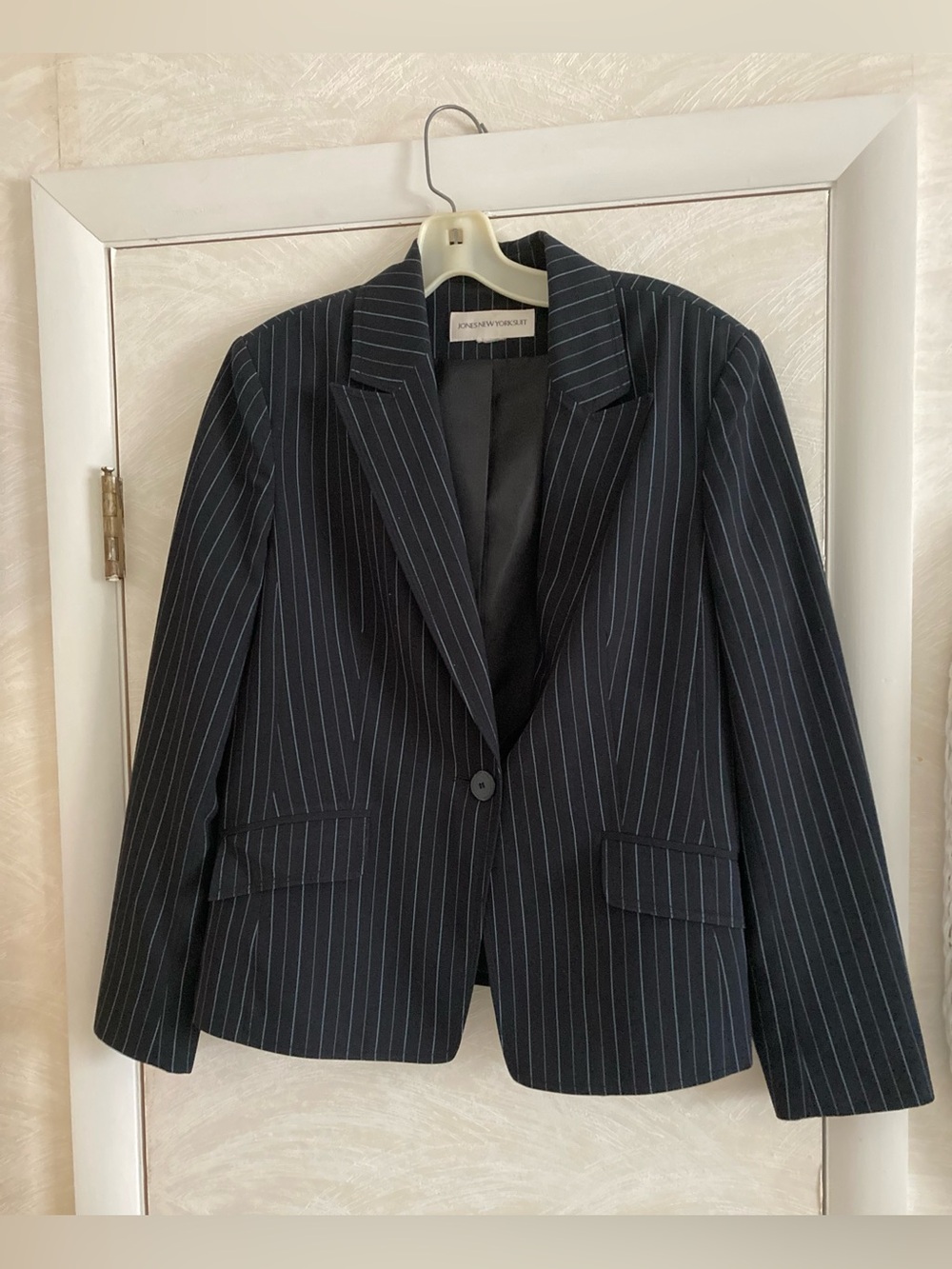 Jones New York Navy Pinstripe Single-Button Blazer